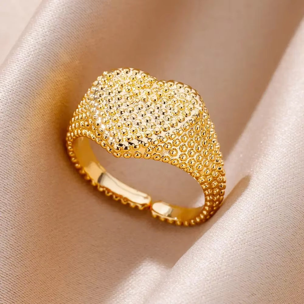 Shine Bright with Our Aesthetic Heart Gold Stainless Steel Rings! Perfect for Weddings, Prom, and Gifts! 💖✨ #VintageVibes #WaterproofJewelry