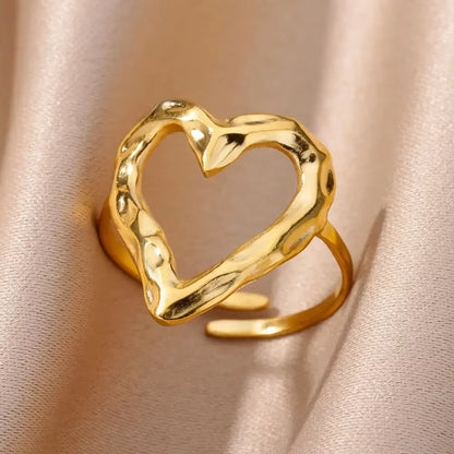 Shine Bright with Our Aesthetic Heart Gold Stainless Steel Rings! Perfect for Weddings, Prom, and Gifts! 💖✨ #VintageVibes #WaterproofJewelry