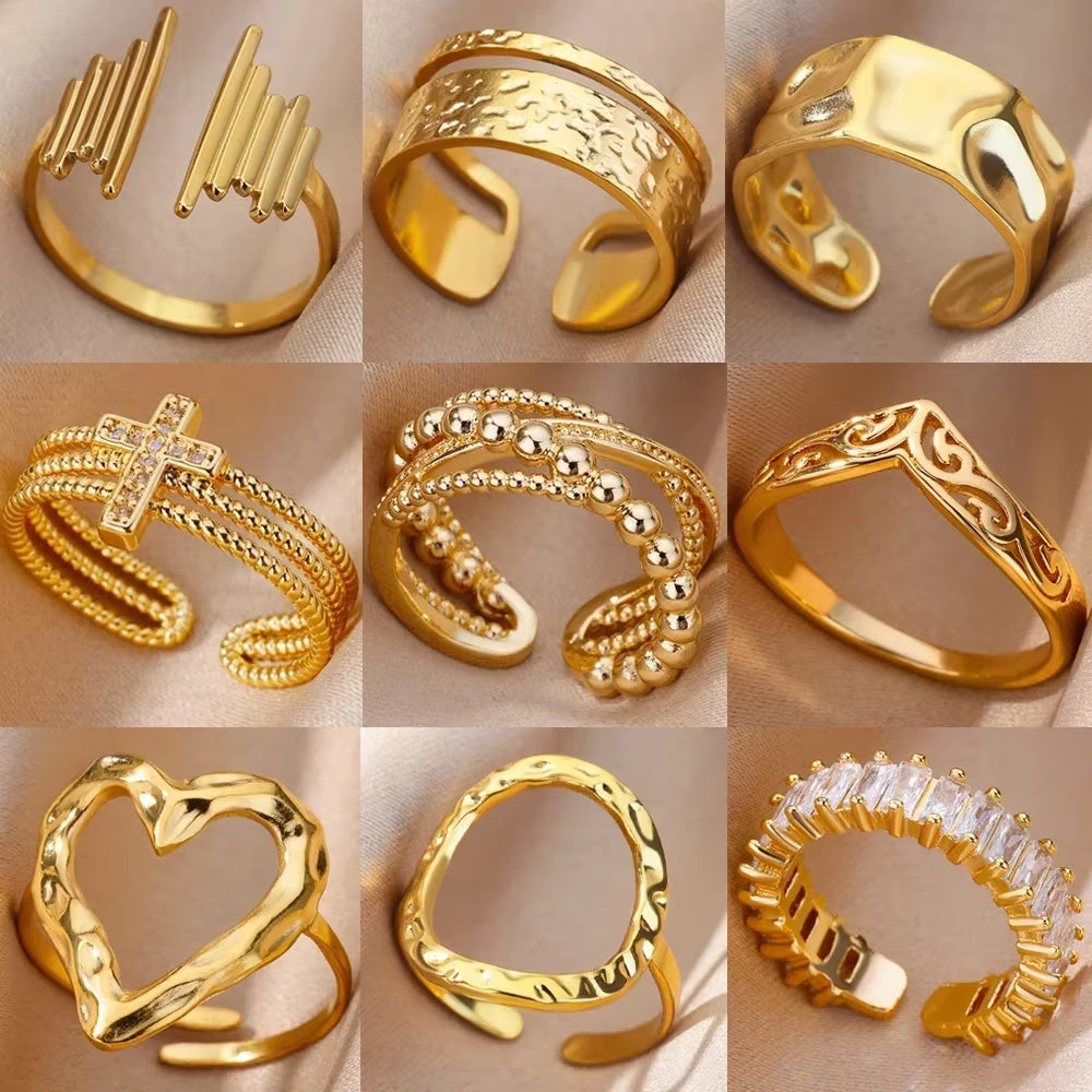 Shine Bright with Our Aesthetic Heart Gold Stainless Steel Rings! Perfect for Weddings, Prom, and Gifts! 💖✨ #VintageVibes #WaterproofJewelry