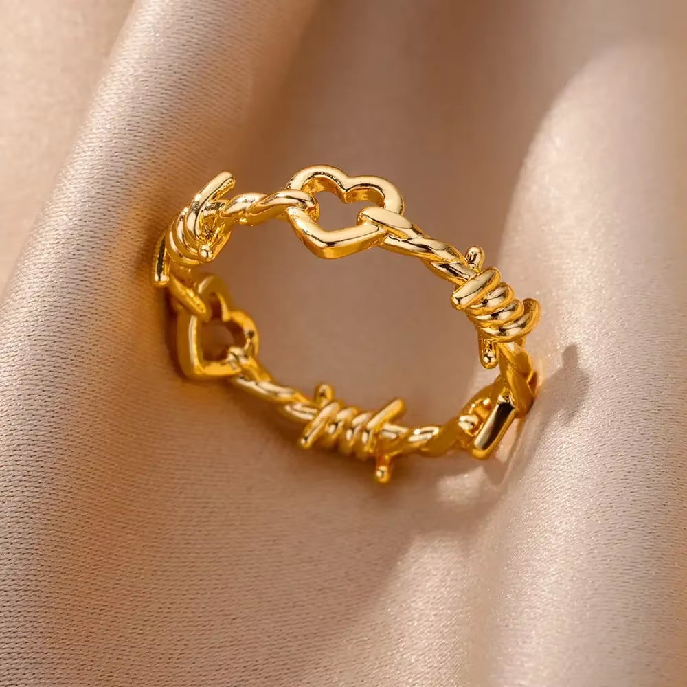 Shine Bright with Our Aesthetic Heart Gold Stainless Steel Rings! Perfect for Weddings, Prom, and Gifts! 💖✨ #VintageVibes #WaterproofJewelry